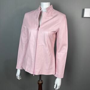 Vera Pelle leather jacket women’s size‎ 4 / 40 / small pink moto NWT pastel ￼